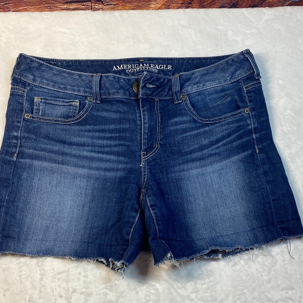 American Eagle Outfitters Indigo Frayed Hem Denim Shorts -14